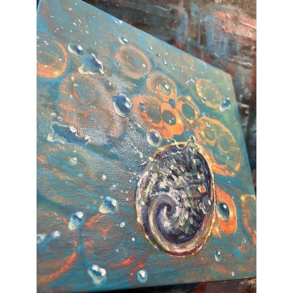 Original Abalone Painting Seashell art Underwater Bubbles Surrealism Wall Decor - Picture 3 of 5
